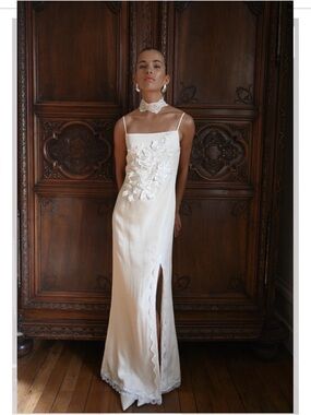 Yellow the Label Riza Dress Elegant White Spaghetti-Strap Embroidered Maxi Dress